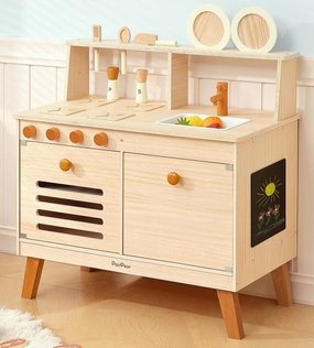 PairPear Play Kitchen Set for Kids, Wooden Toy Kitchen with Accessories & Play Food, Natural Wood Kids Kitchen for Imaginative Cooking & DIY Crafting - Ideal Gift for Toddlers Age 3 
