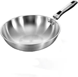 Pan 32cm Fume-Free Non-Stick Pan Wok 304 Stainless Steel Frying Pan with Glass Cover Household Uncoated Wok Cooker Gas Suitable