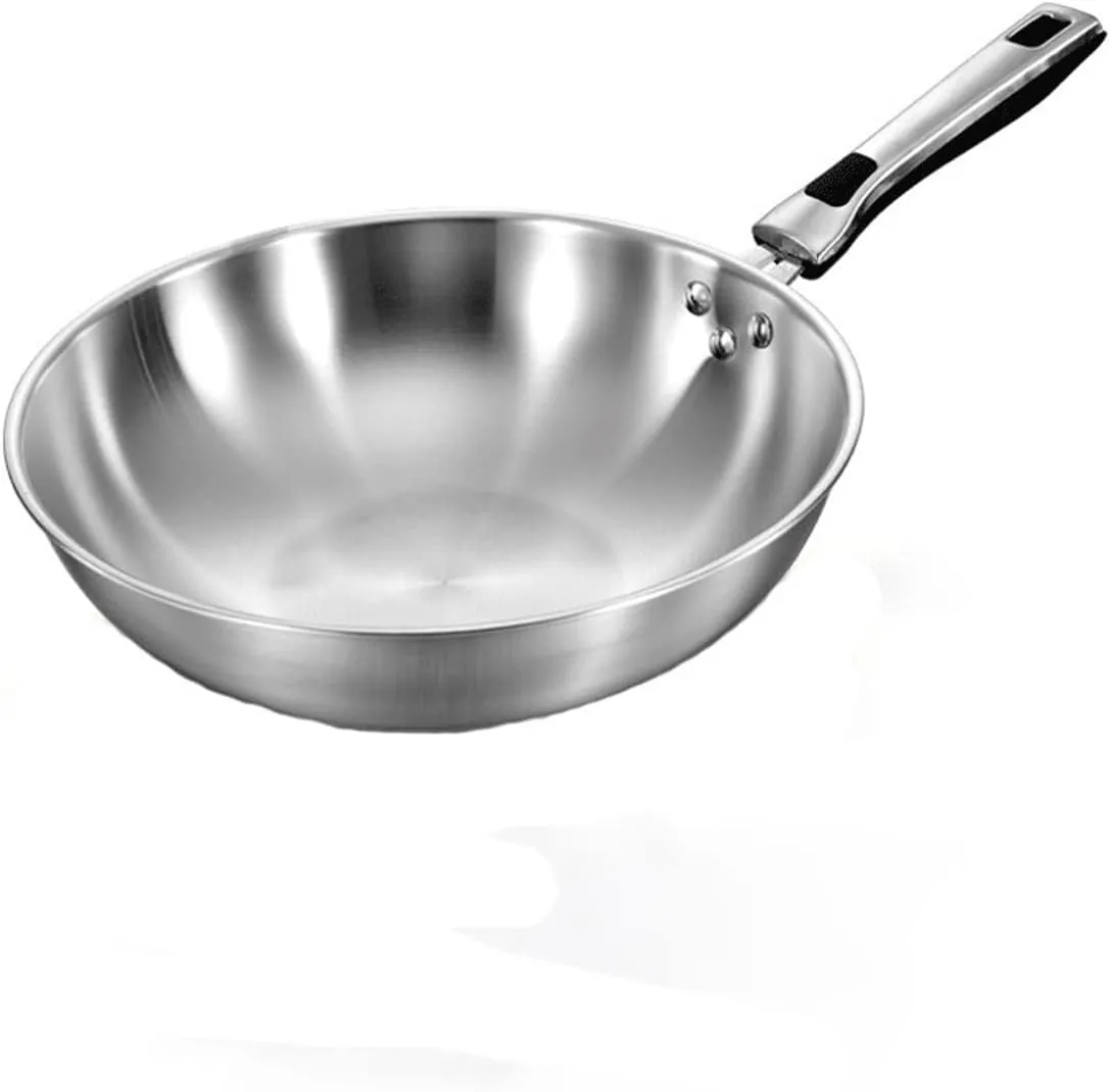 Pan 32cm Fume-Free Non-Stick Pan Wok 304 Stainless Steel Frying Pan with Glass Cover Household Uncoated Wok Cooker Gas Suitable