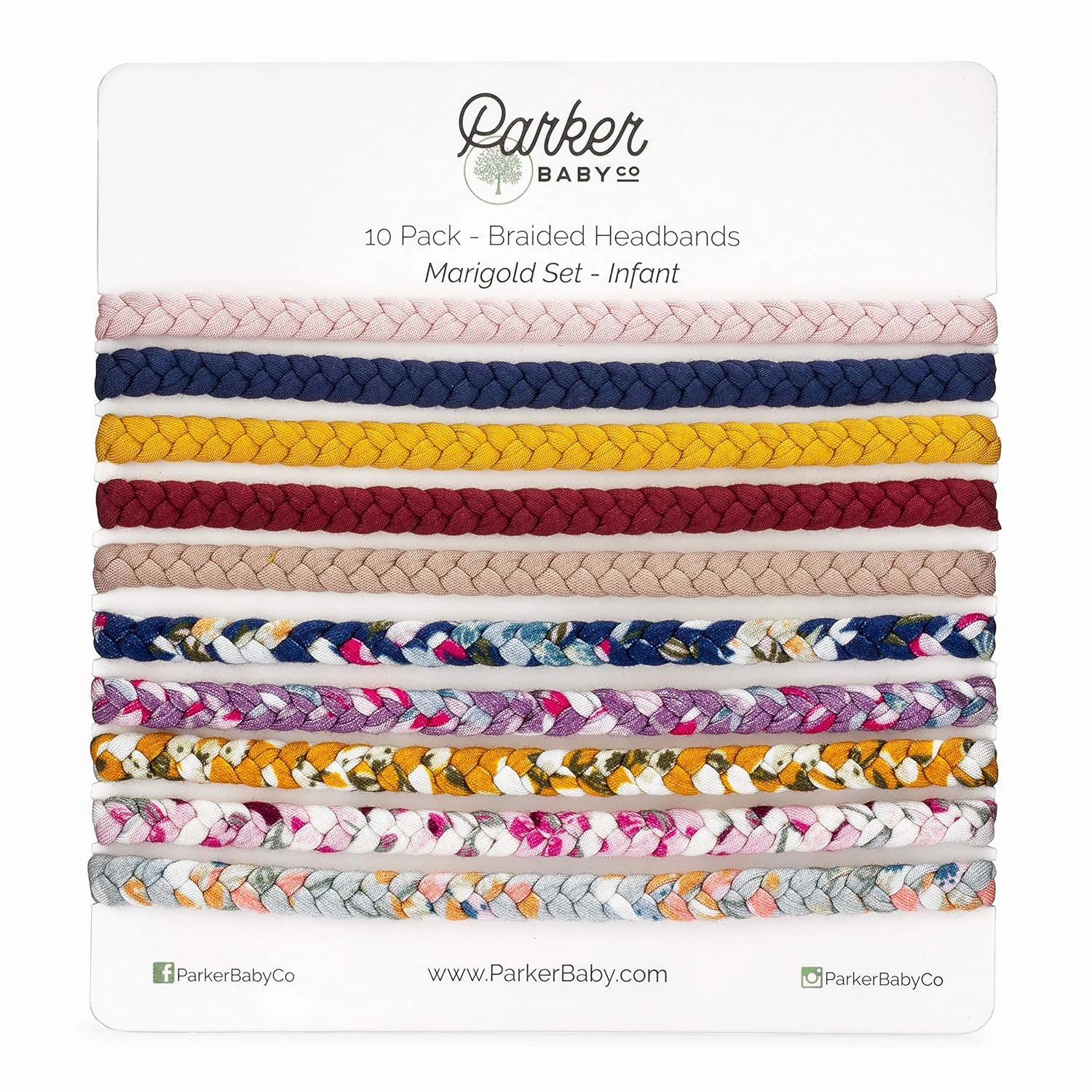 Parker Baby Co. Braided Headbands, Assorted (Pack of 10) Hair Accessories for Girls - Marigold Set