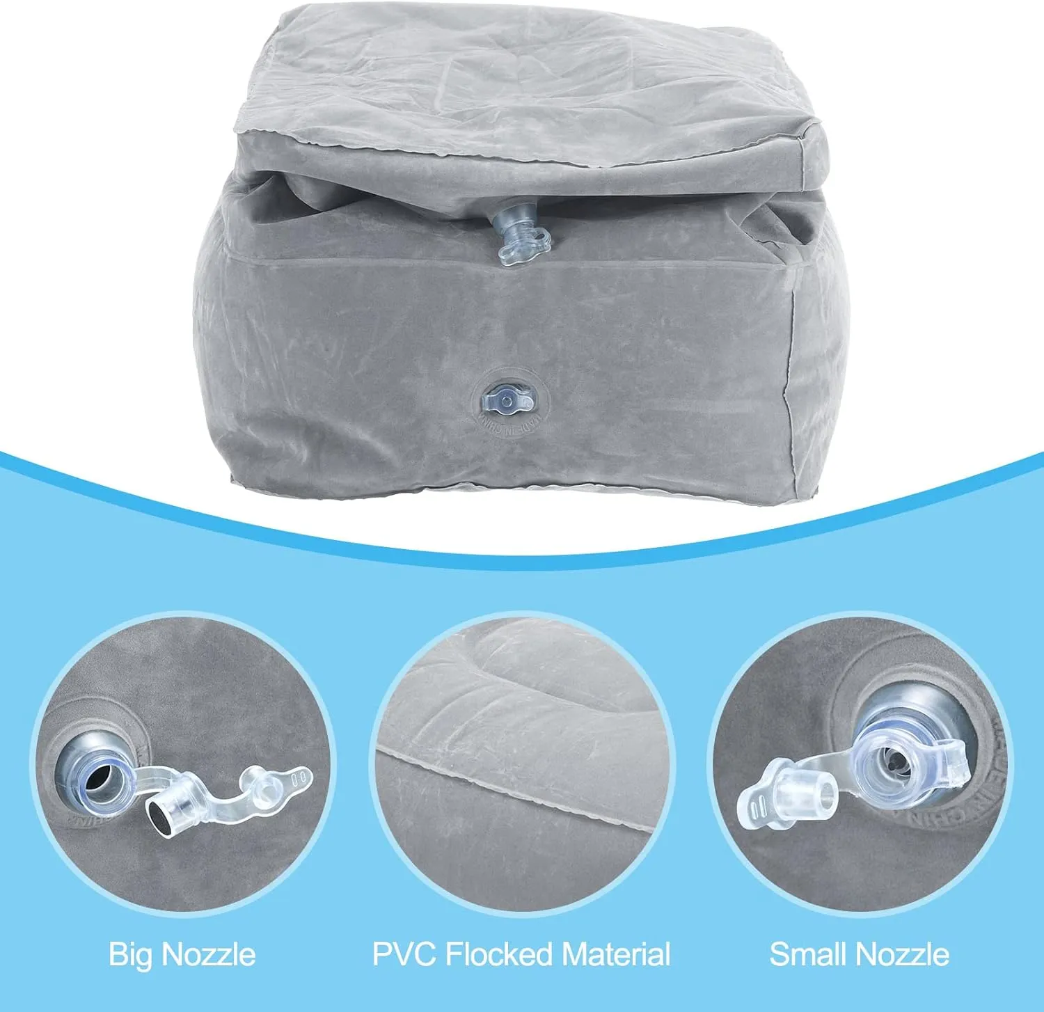 PATIKIL Travel Foot Rest Pillow, Inflatable Foot Rest Mat Adjustable 3 Layers Height Sleep Flights Leg Pillow for Airplane Train Office, Dark Gray