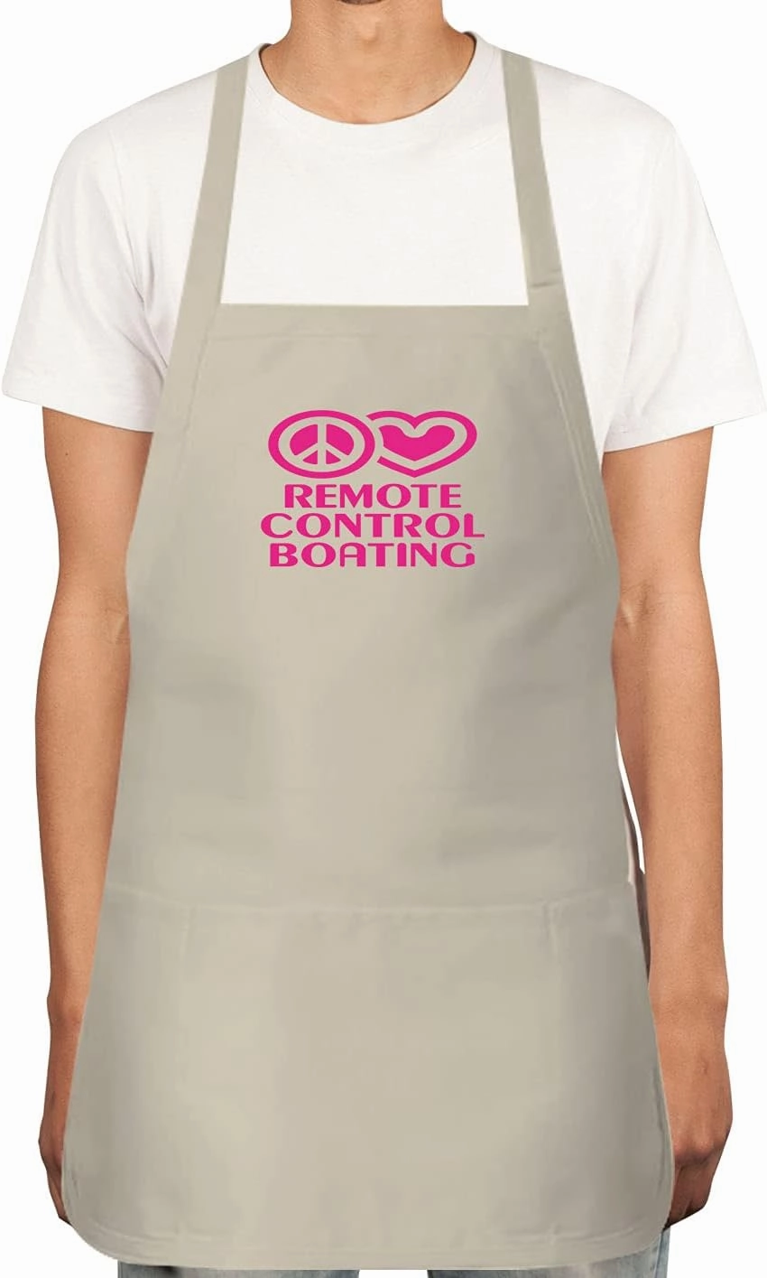 PEACE LOVE REMOTE CONTROL BOATING Apron for Men, Women with 2 Pockets - Adjustable Neck Strap, Chef BBQ Kitchen Cooking Apron w28