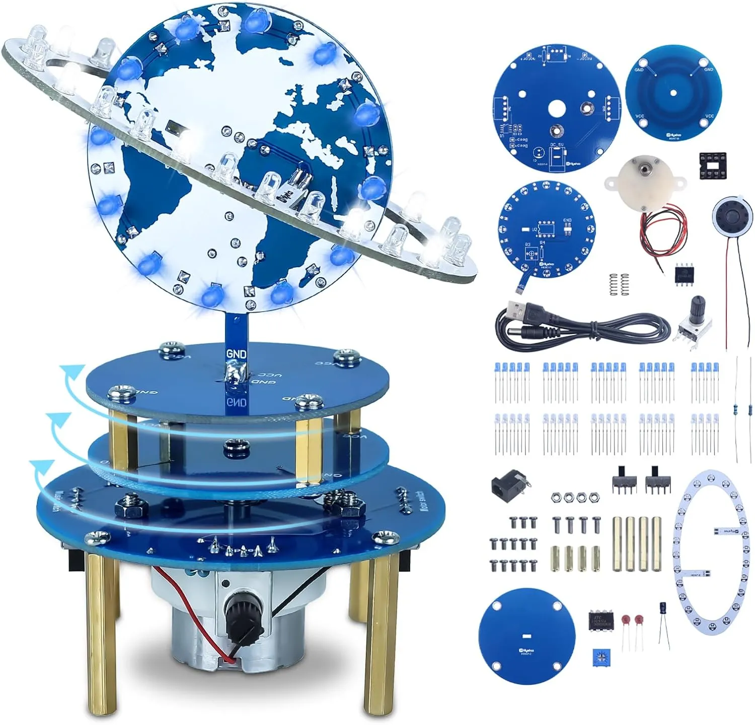 PEMENOL Soldering Practice Project Kit, DIY Globe Planetary Motion Kit Corded Rotating Universe Model Music Switch Brightness Adjustable for Electronics Learning Present University Students Education