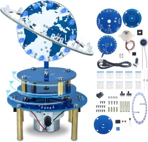 PEMENOL Soldering Practice Project Kit, DIY Globe Planetary Motion Kit Corded Rotating Universe Model Music Switch Brightness Adjustable for Electronics Learning Present University Students Education
