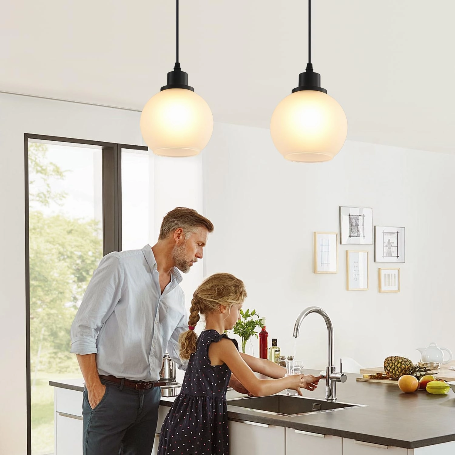 Pendant Lamp with Glass Shade, Modern Antique Brass Pendant Lights,Hanging Light Vintage Glass Shade, Island Light Pendant Light Fixture for Bedroom Living Room Kitchen