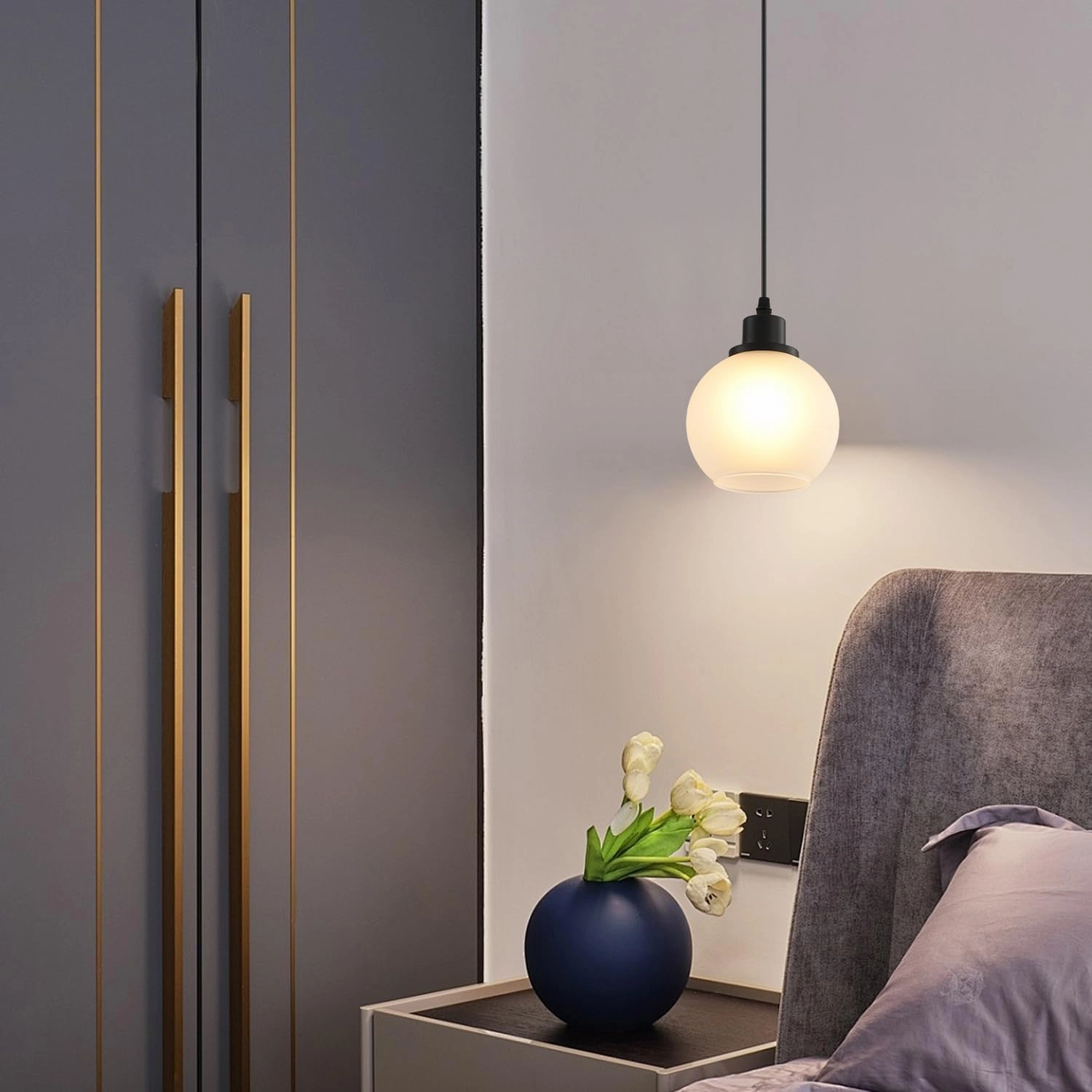 Pendant Lamp with Glass Shade, Modern Antique Brass Pendant Lights,Hanging Light Vintage Glass Shade, Island Light Pendant Light Fixture for Bedroom Living Room Kitchen