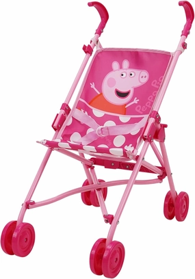 Peppa Pig: Doll Umbrella Stroller - Pink & White Dots - Fits Dolls Up to 24", Easy to Fold for Storage & Travel, for Dolls Plushes-Stuffed Animals, Pretend Play for Kids Ages 3 