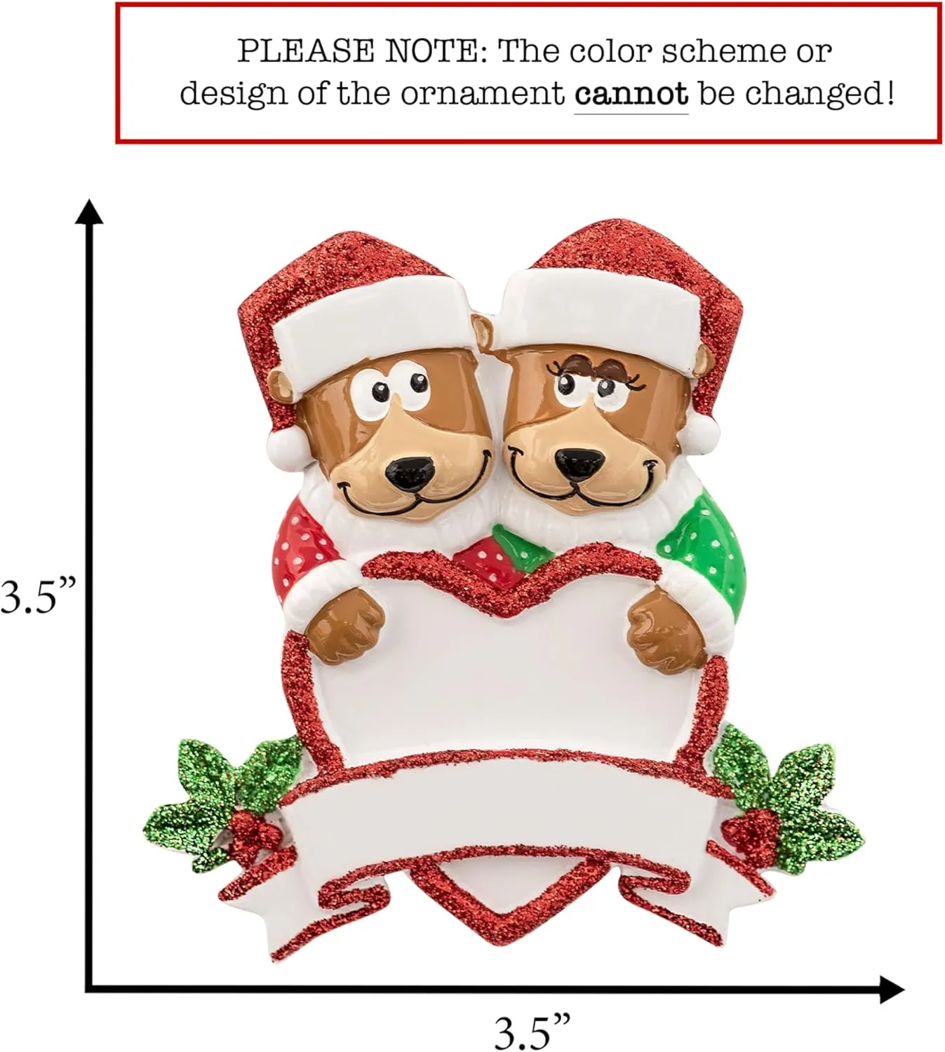 Personalized Brown Bear Couple Christmas Ornament 2024 | Bear Family of 2 for Xmas Tree | Customized Our First Christmas Together Keepsake - Unique Dating Love Gift - Custom Name & Year