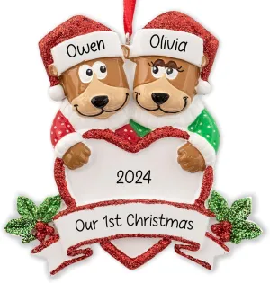 Personalized Brown Bear Couple Christmas Ornament 2024 | Bear Family of 2 for Xmas Tree | Customized Our First Christmas Together Keepsake - Unique Dating Love Gift - Custom Name & Year