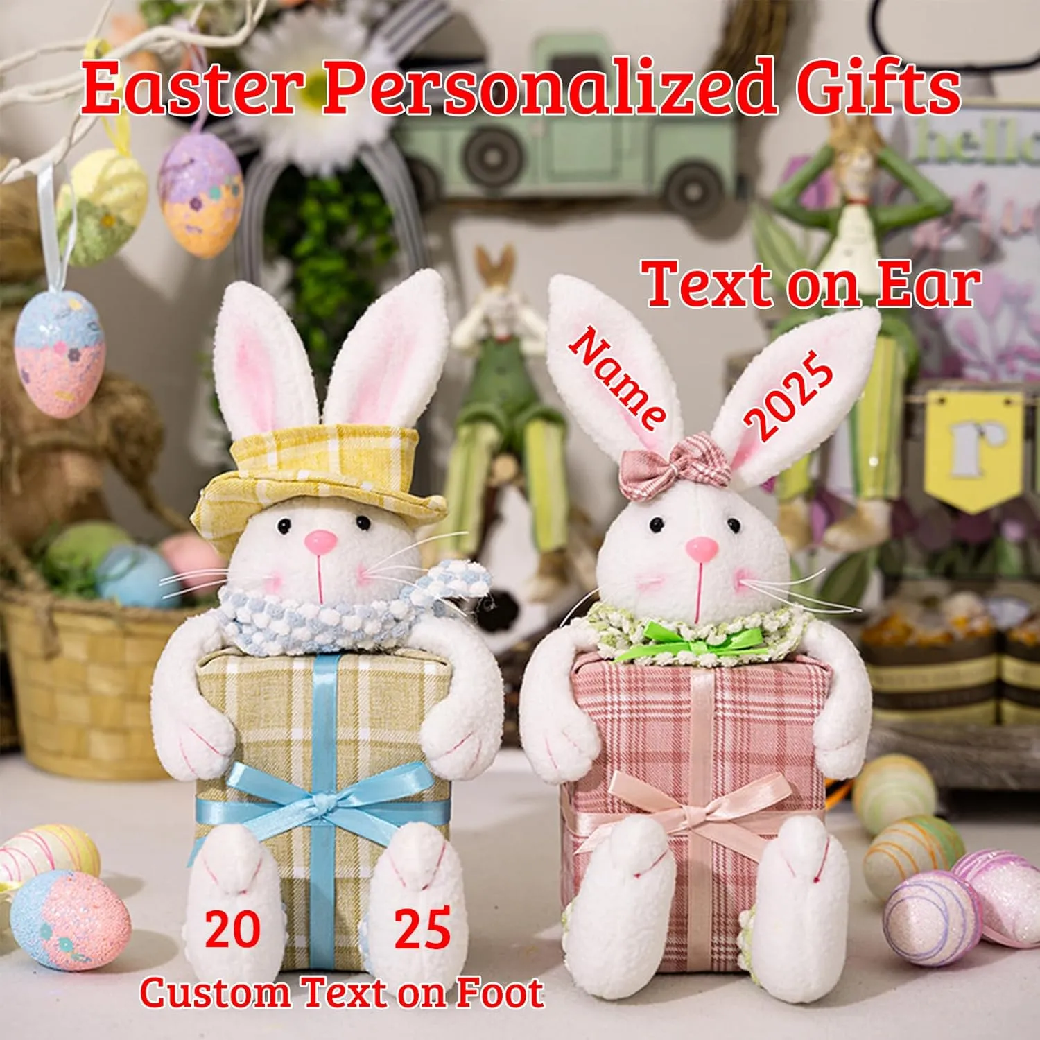 Personalized Easter Bunny Stuffed Animal, Custom Stuffed Easter Bunny Plush with Name as Personalized Easter Gift for Newborn, Kids First Easter Gift, 11 inch
