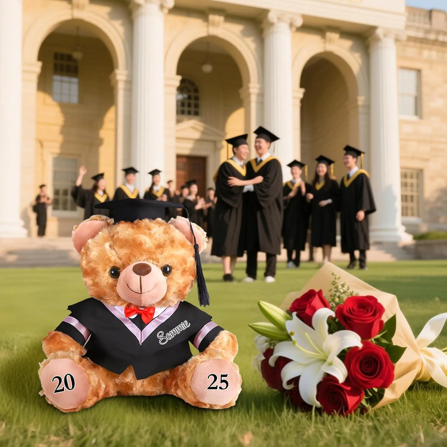 Personalized Graduation Bear 2025, Custom Embroidered Name Plush Keepsake, Graduation Gift with Cap and Gown (Style 1)