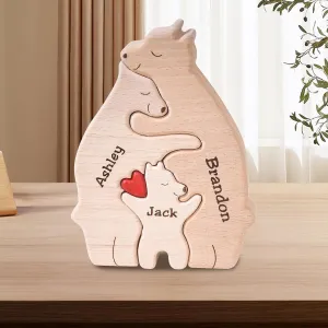 Personalized Wooden Bear Puzzle We are One Family Puzzle Custom Family Name Sculpture Unique Wooden Decor Gift for Mom/Dad Members House Warming Gifts