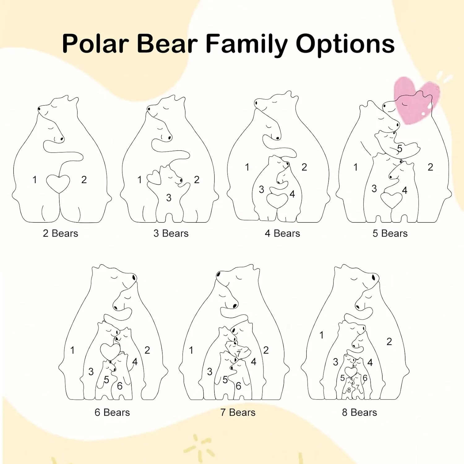 Personalized Wooden Bear Puzzle We are One Family Puzzle Custom Family Name Sculpture Unique Wooden Decor Gift for Mom/Dad Members House Warming Gifts