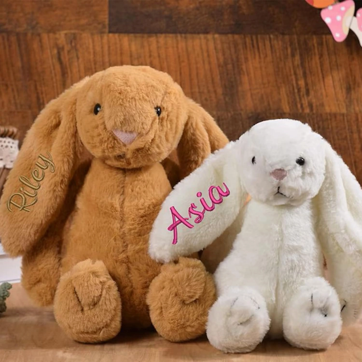 Personalized Bunny Rabbit Stuffed Animal Plush, Customized Your Name Easter Gift, Vinyl embroidery Bunny Rabbit Plush Toy Gift, Easter Gifts (A)