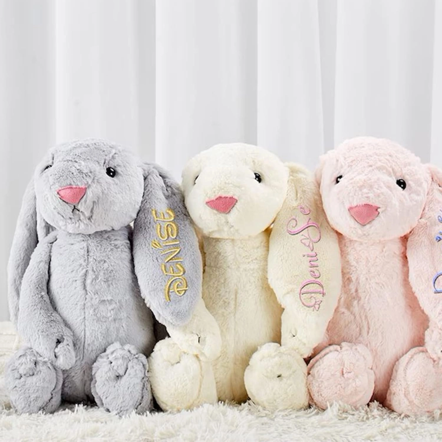 Personalized Bunny Rabbit Stuffed Animal Plush, Customized Your Name Easter Gift, Vinyl embroidery Bunny Rabbit Plush Toy Gift, Easter Gifts (A)