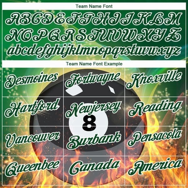 Personalized Name,Custom Jersey, Polo Sport, Green Red-White 3D Pattern Design Flame Billiards 8 Ball