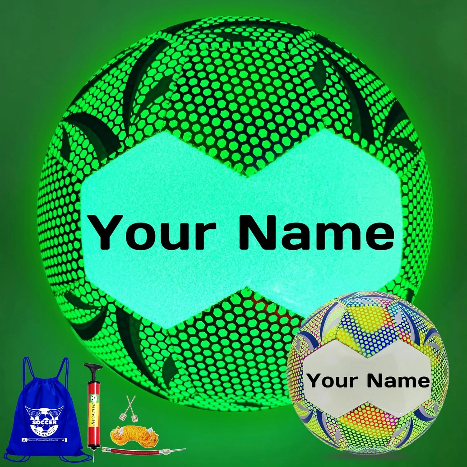 Personalized Soccer Ball Glow in The Dark, Customized Glowing Soccer Ball Gift for Teens, Youth, Men, Women Indoor Outdor Soccer Training (with Pump)