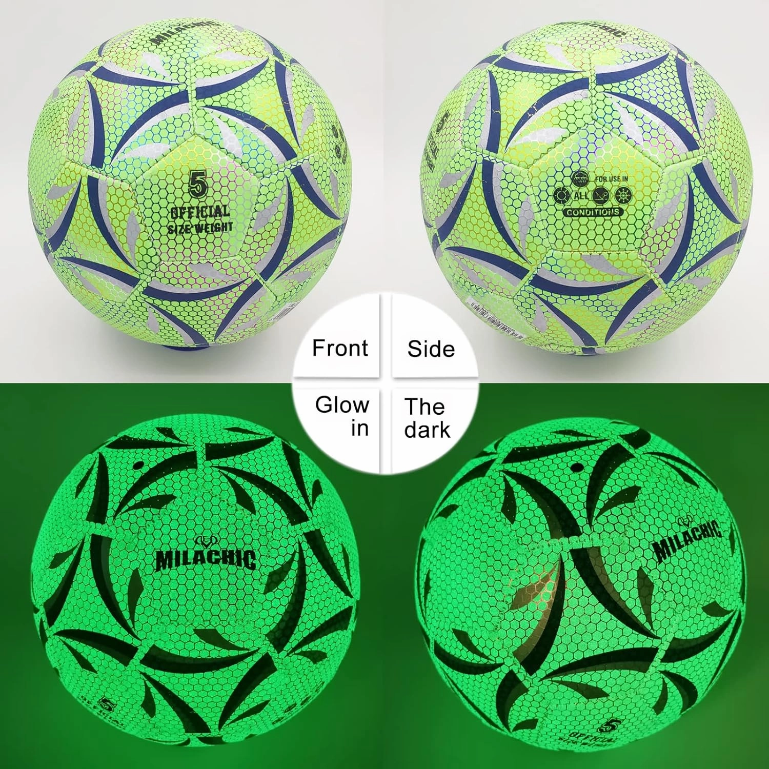 Personalized Soccer Ball Glow in The Dark, Customized Glowing Soccer Ball Gift for Teens, Youth, Men, Women Indoor Outdor Soccer Training (with Pump)