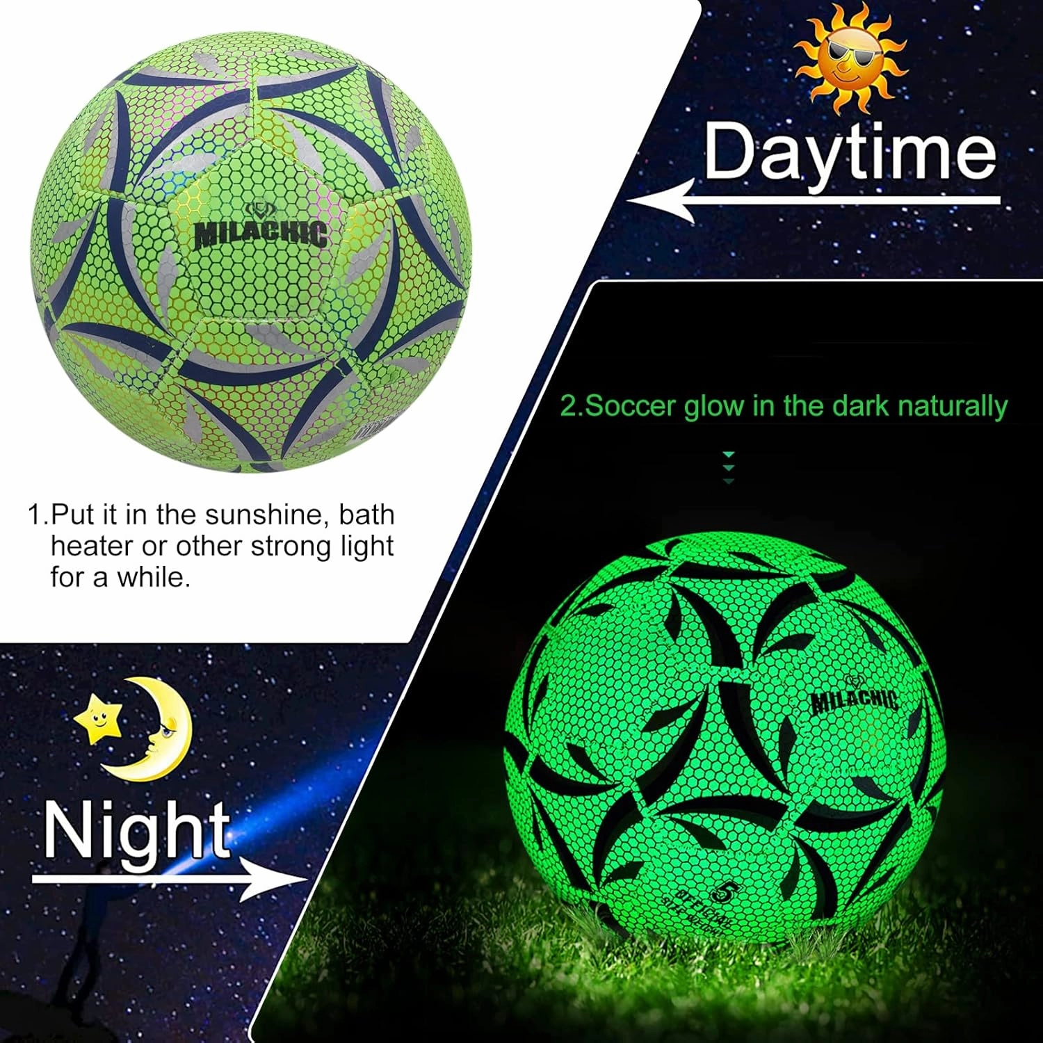 Personalized Soccer Ball Glow in The Dark, Customized Glowing Soccer Ball Gift for Teens, Youth, Men, Women Indoor Outdor Soccer Training (with Pump)