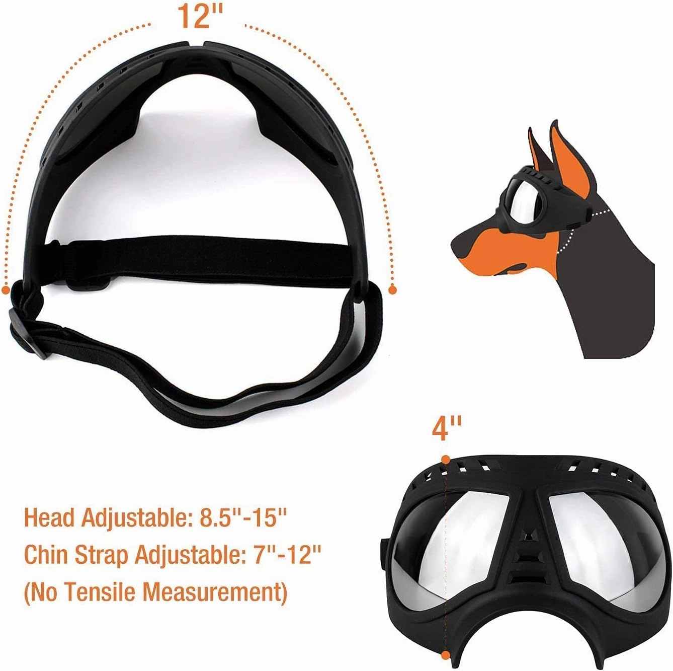 PETLESO Dog Goggles Large Breed Sunglasses Eye Protection for Outdoor Driving Skiing, Black