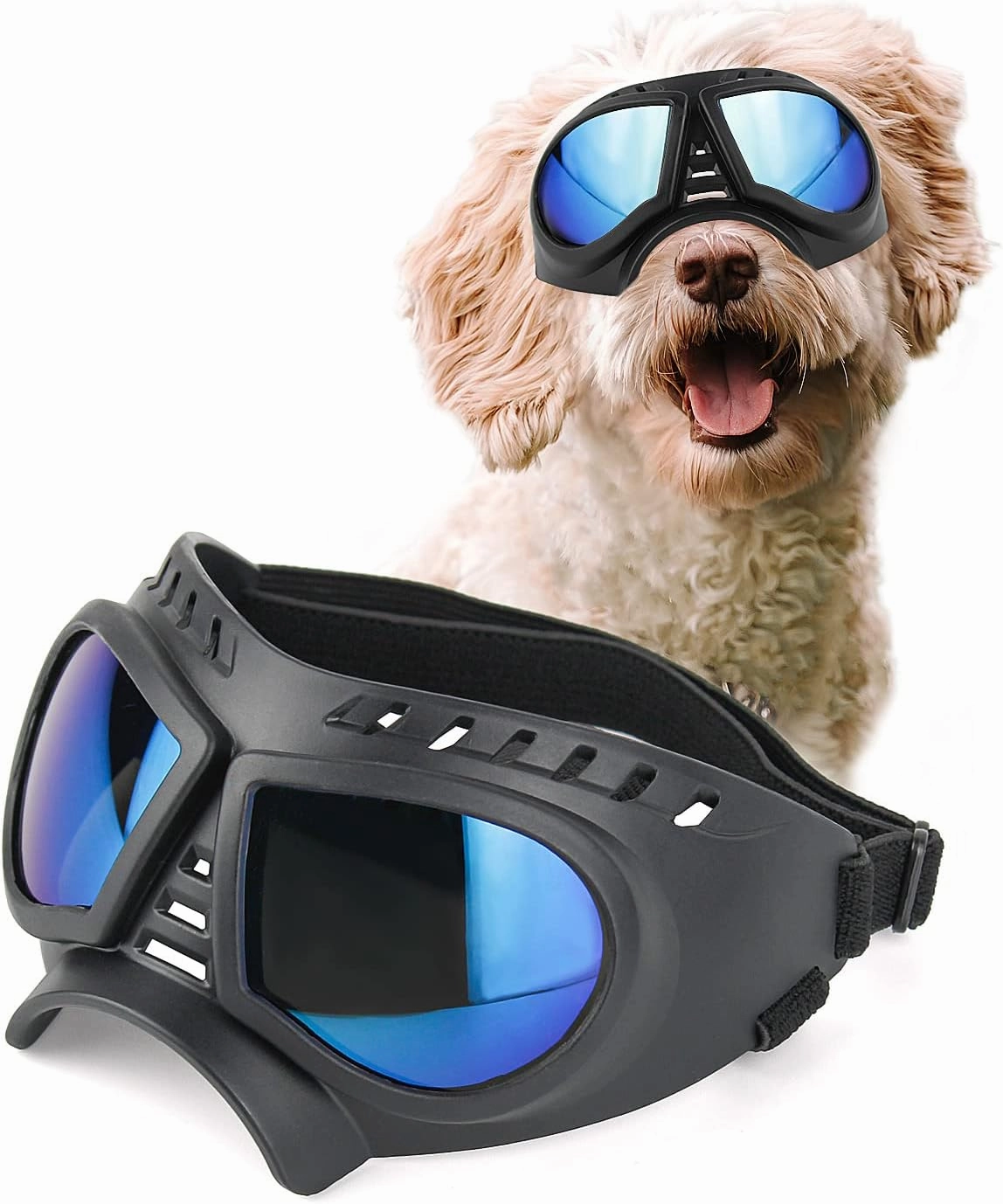 PETLESO Medium Breed Dog Goggles, Sunglasses with UV Protection for Driving & Hiking, Blue Lens