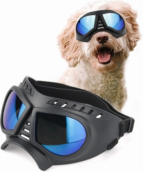 PETLESO Medium Breed Dog Goggles, Sunglasses with UV Protection for Driving & Hiking, Blue Lens