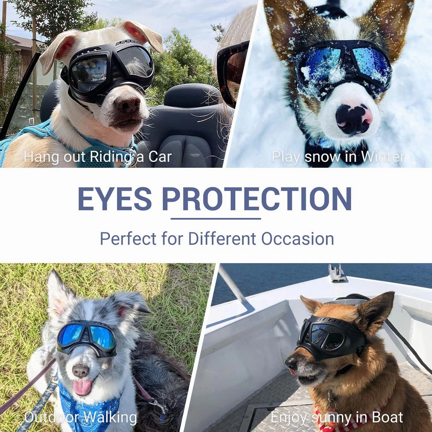 PETLESO Medium Breed Dog Goggles, Sunglasses with UV Protection for Driving & Hiking, Blue Lens