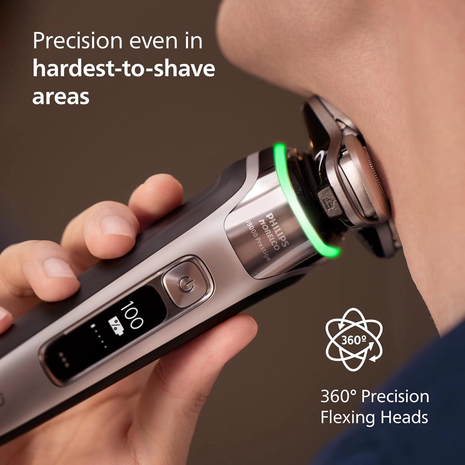 Philips Norelco Shaver i9000 Prestige, Wet & Dry Electric Shaver, Dark Slate Nova, SenseIQ Technology, Triple Lift & Cut System, 360 Rotating Dual SteelPrecision Blades, Charging Stand, XP9204/85