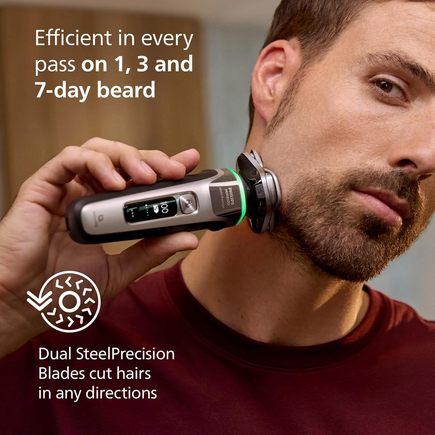 Philips Norelco Shaver i9000 Prestige, Wet & Dry Electric Shaver, Dark Slate Nova, SenseIQ Technology, Triple Lift & Cut System, 360 Rotating Dual SteelPrecision Blades, Charging Stand, XP9204/85