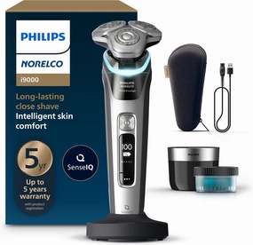 Philips Norelco Shaver i9000 Prestige, Wet & Dry Electric Shaver, Dark Slate Nova, SenseIQ Technology, Triple Lift & Cut System, 360 Rotating Dual SteelPrecision Blades, Charging Stand, XP9204/85