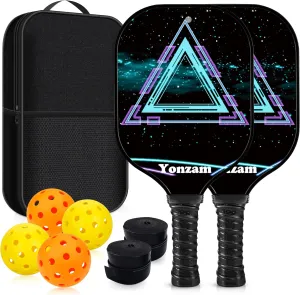 Pickleball Paddles, Carbon Fiber Surface Technology Pickleball Paddles Set of 2, Ultra Stiffness & Super Lightweight, PP Honeycomb Core, Anti-Slip Sweat-Absorbing Grip, 4 Pickleball