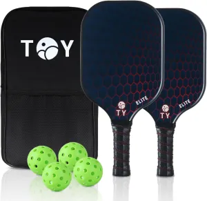 Pickleball Paddles Set of 2, Carbon Fiber Surface/Fiberglass Surface Polypropylene Honeycomb Core, Anti-Slip Sweat-Absorbing Grip, with 4 Pickleball Balls Outdoors, and one Pickleball Bag