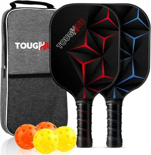 Pickleball Paddles Set of 2 - Fiberglass Lightweight Pickle Ball Rackets with 4 Balls and Carry Bag, Non-Slip Grip Paddleball Set with Polypropylene Honeycomb Core for Beginners and Professionals