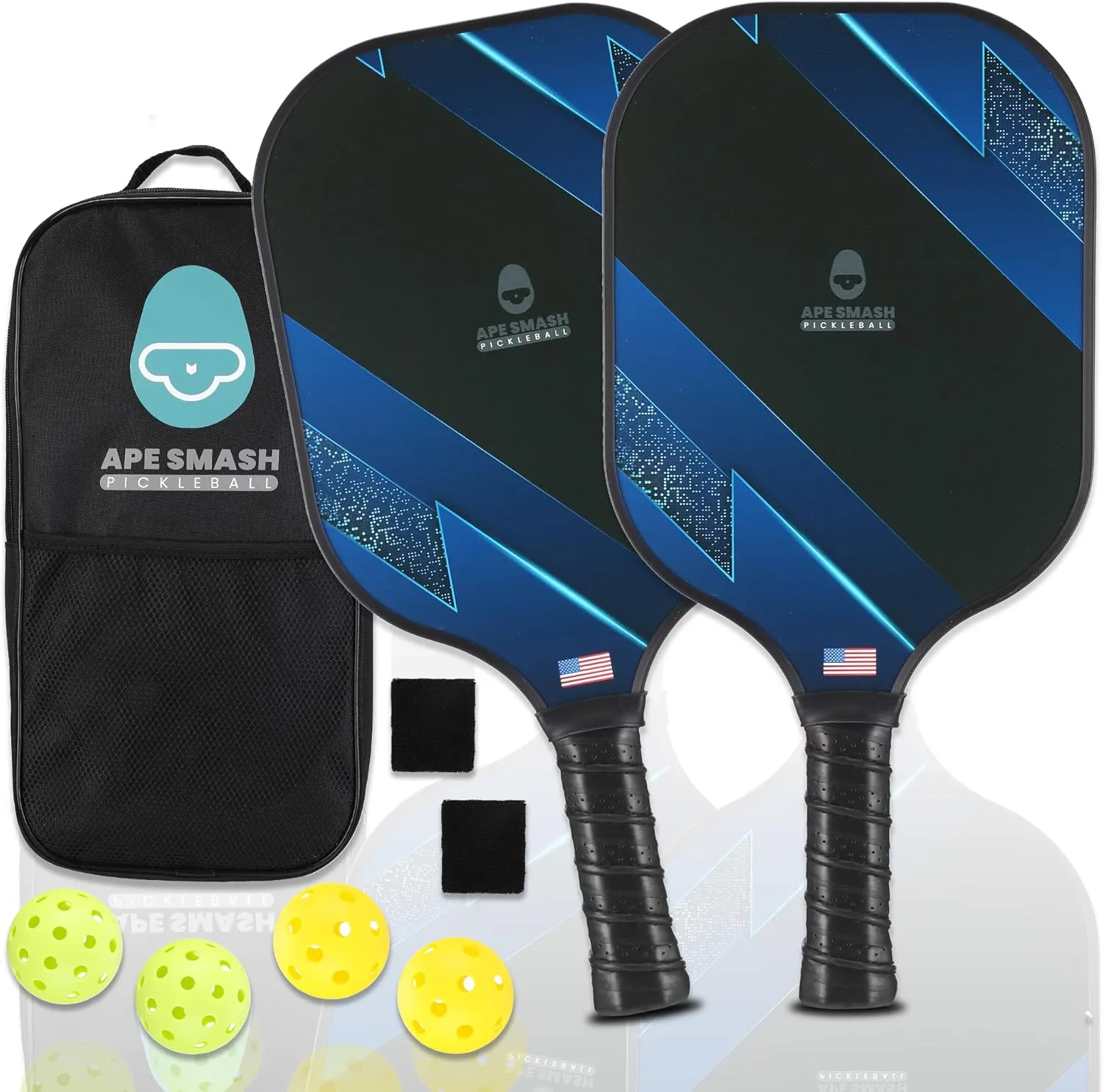 Pickleball Paddles Set of 2 – Non-Slip Grip Fiber Glass Surface Pickle Ball Rackets 2 Pack – Lightweight 4 Pickleball Set, 2 Sweat Bands with Carry Bag Pickleball Paddle Set for Men & Women