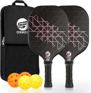 Pickleball Paddles Set of 2, USAPA Approved Carbon Fiber Pickleball Set, Lightweight Pickle Ball Rackets 2 Pack, 2 Outdoor Pickleball, 2 Indoor Pickleball, Pickleball Bag for Men and Women