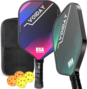 Pickleball Paddles Set of 2, USAPA Approved Fiberglass Pickle Ball Paddles with 4 Pickle Balls, Durable &Lightweight Racket for Beginners, Pros, Men, Women, Adults, Kids