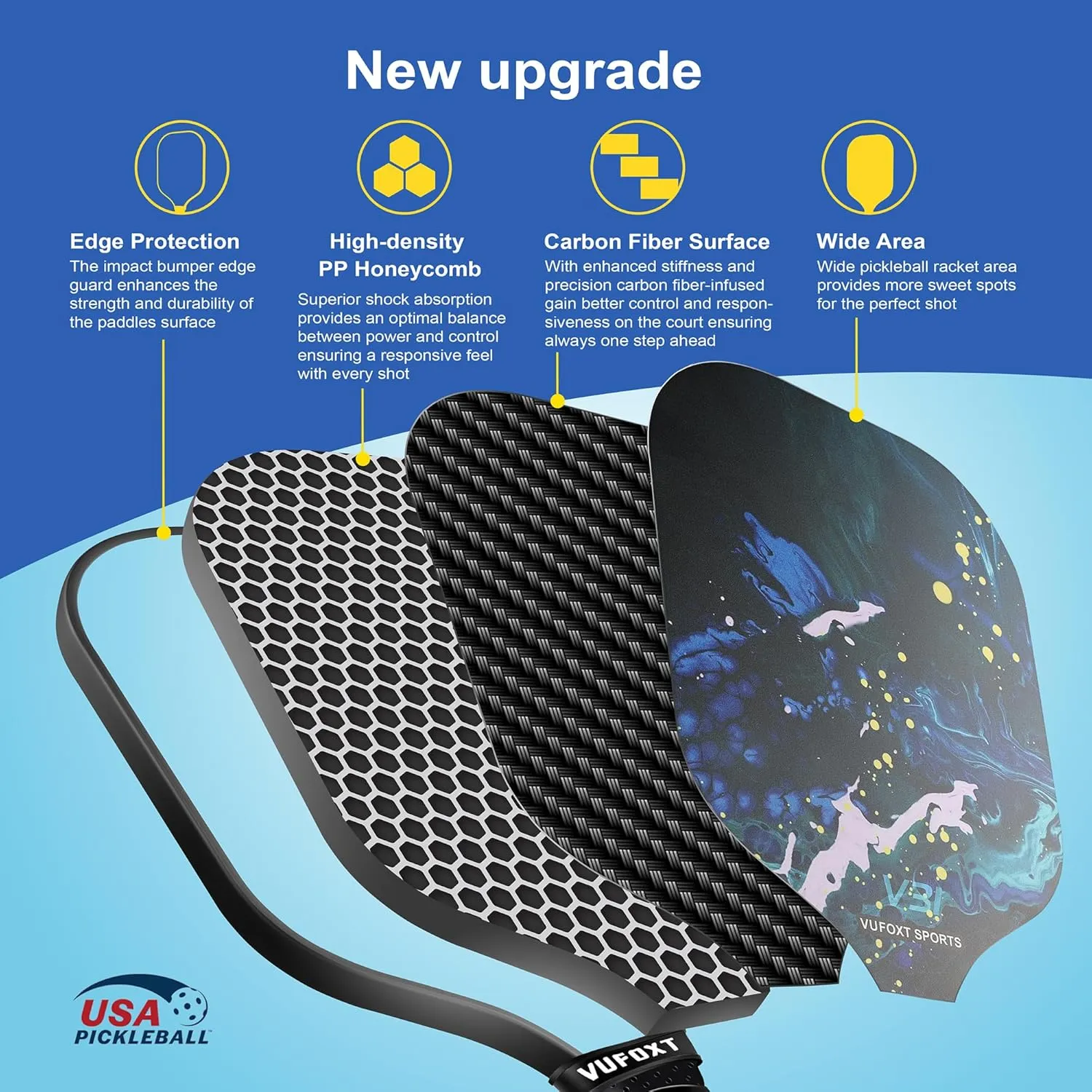 Pickleball Paddles Set of 2/4, USAPA Approved 99.99% Carbon Fiber Surface Pickleball Sets PP Honeycomb Core Pickleball Rackets, Lightweight Paddles with 4/6 Balls 1 Bag and Tapes for Beginners Medium
