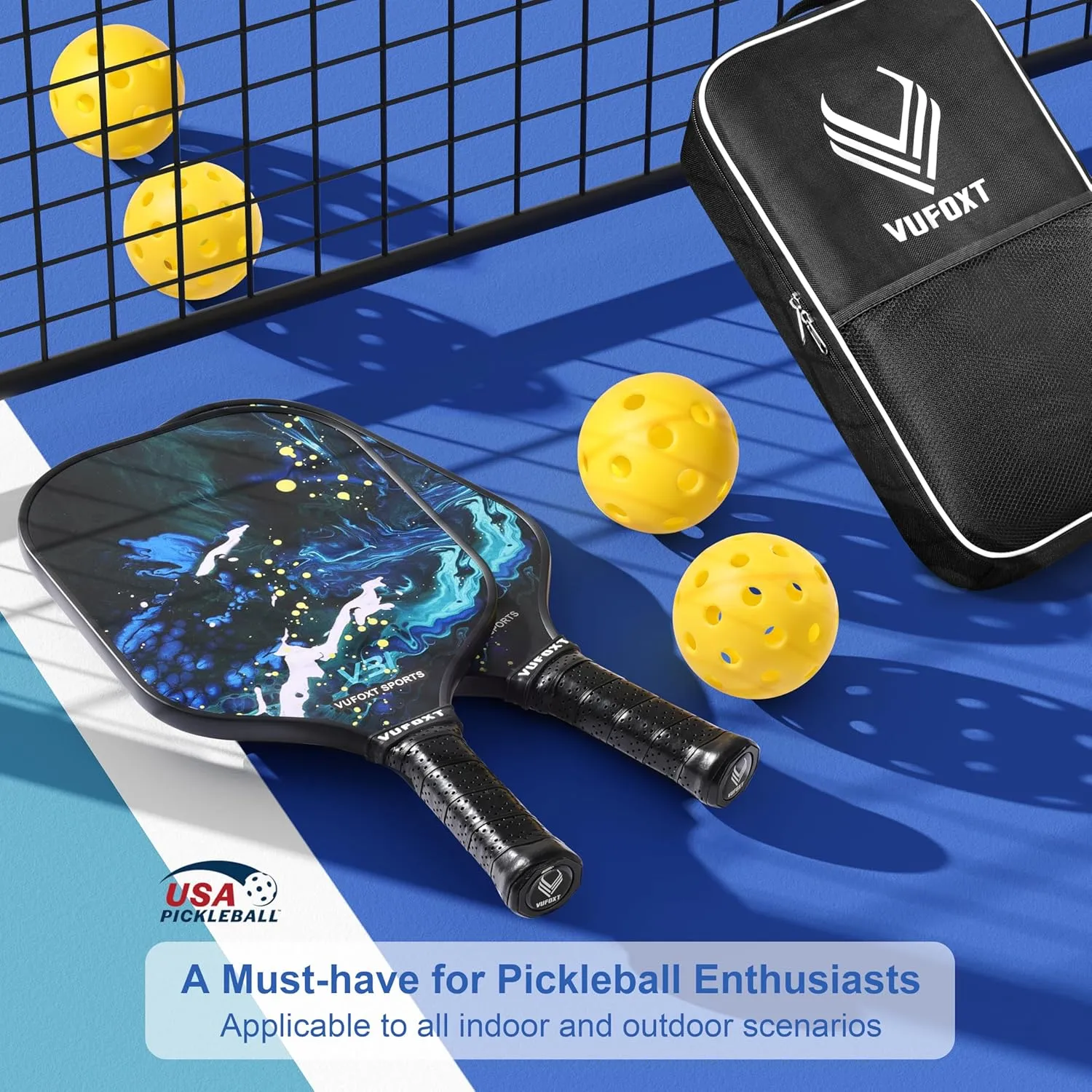 Pickleball Paddles Set of 2/4, USAPA Approved 99.99% Carbon Fiber Surface Pickleball Sets PP Honeycomb Core Pickleball Rackets, Lightweight Paddles with 4/6 Balls 1 Bag and Tapes for Beginners Medium