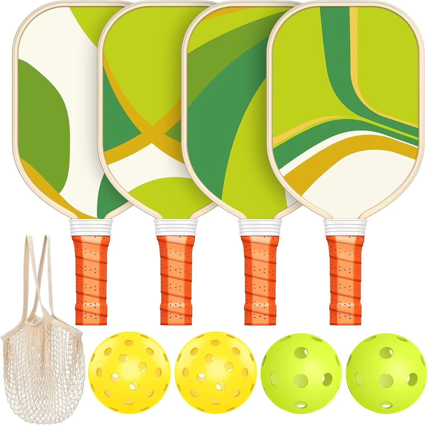 Pickleball Paddles Set of 4, Premium Wood with 4 Indoor & Outdoor Pickleball Balls and 1 Carry Bag, Pickleball Rackets with Ergonomic Cushion Grip for Beginner & Professional Gifts for Women Men Youth