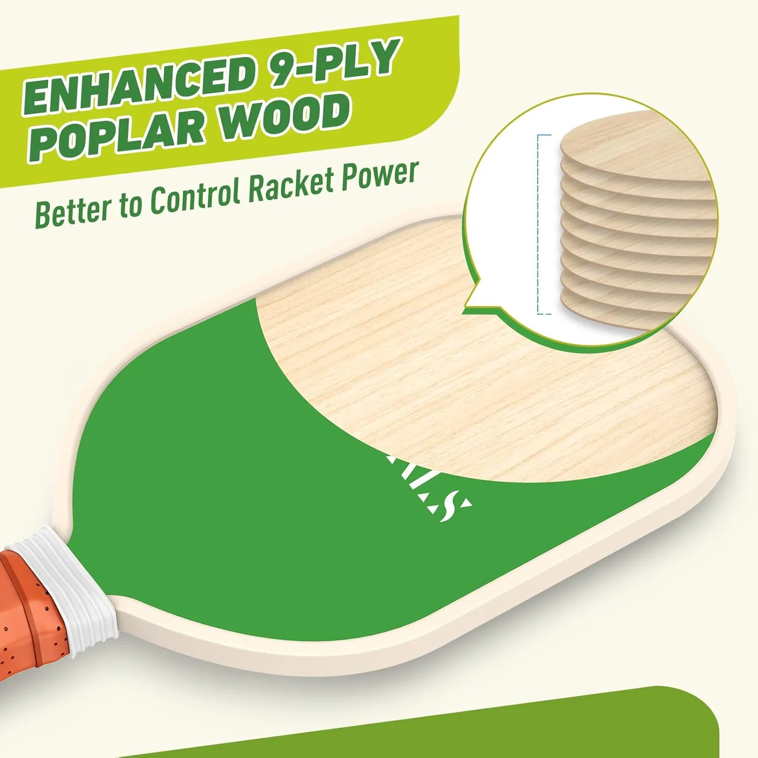 Pickleball Paddles Set of 4, Premium Wood with 4 Indoor & Outdoor Pickleball Balls and 1 Carry Bag, Pickleball Rackets with Ergonomic Cushion Grip for Beginner & Professional Gifts for Women Men Youth