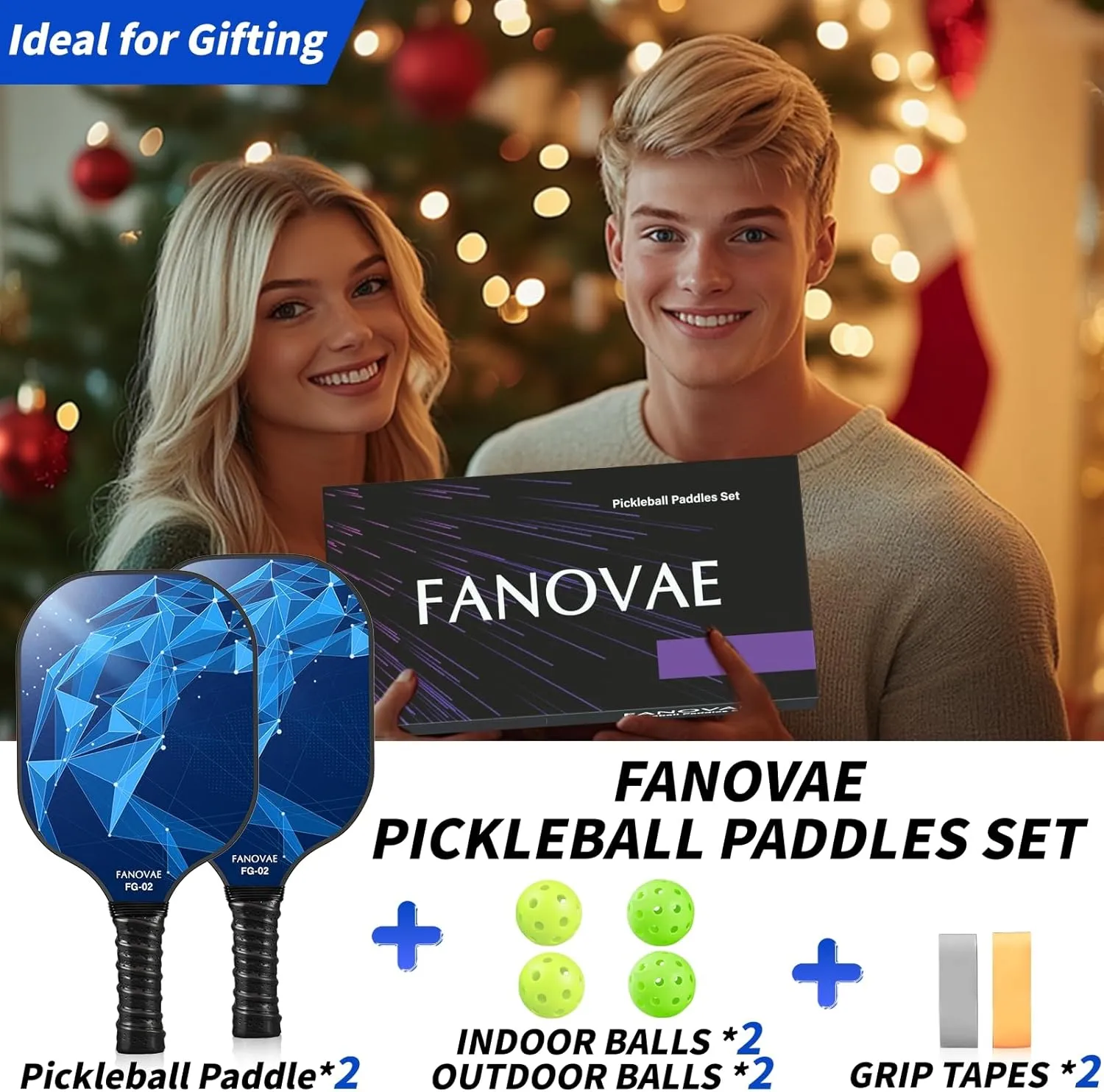 Pickleball Paddles, USAPA Approved Carbon Fiber/Fiberglass Surface Pickleball Set of 2/1 with Bag/Cover, Pickle Ball Paddle Set ​for Men Women