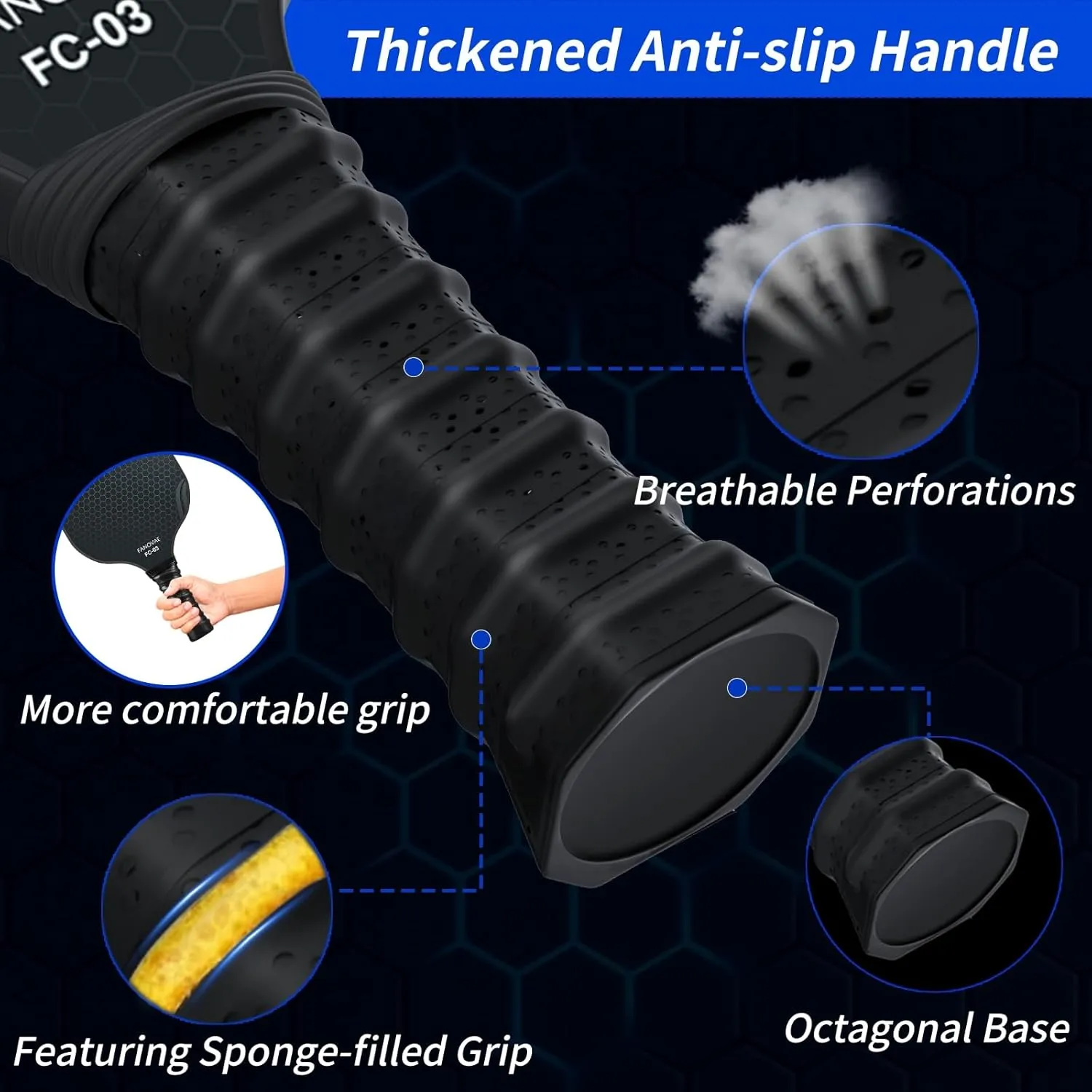 Pickleball Paddles, USAPA Approved Carbon Fiber/Fiberglass Surface Pickleball Set of 2/1 with Bag/Cover, Pickle Ball Paddle Set ​for Men Women