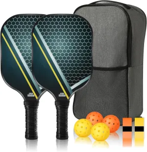 Pickleball Paddles, Usapa Approved Fiberglass Surface Pickleball Set with 4 Balls, 1 Pickleball Bag, Non-Slip Sweat Wicking Handle,for Male and Female Beginners and Professional Athletes.