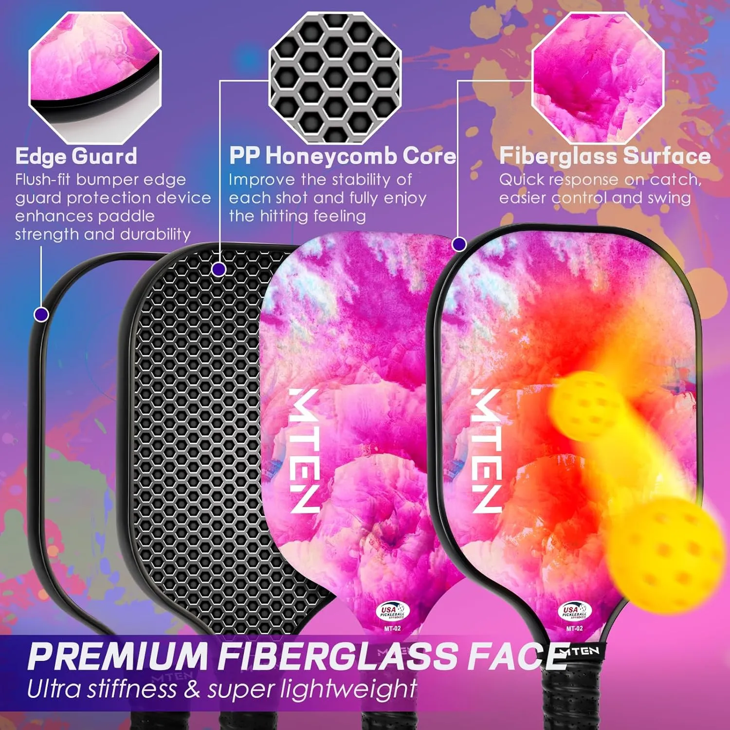 Pickleball Paddles, USAPA Approved Fiberglass Surface Pickleball Set with Pickleball Rackets, Pickleball Paddles Set ​for Men Women