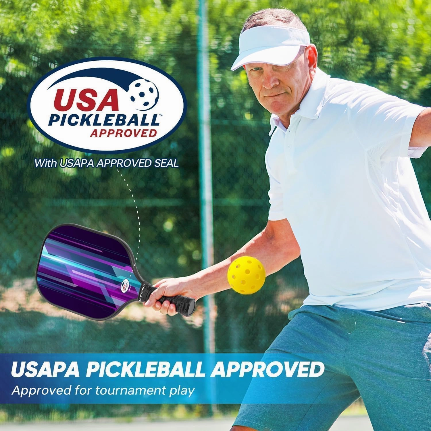 Pickleball Paddles - Fiberglass Pickleball Paddles Set of 2, USAPA Approved Pickle Ball Rackets 2 Pack with 4 Pickleball Balls, 1 Pickleball Net Bag, Paddles Ball Set for Beginners