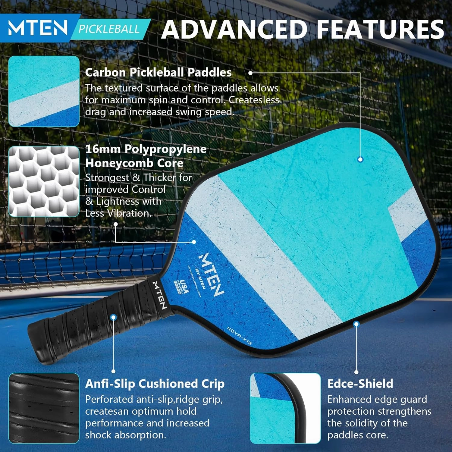 Pickleball Paddles, Carbon Fiber Pickleball Paddles, Lightweight Pickle Ball Paddle, Carbon Fiberglass Surface, USAPA Approved, Beginners & Competition, 1Pcs