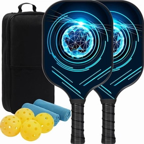 Pickleball Paddles, Fiberglass Surface Pickleball Set of 2, Lightweight Pickleball Rackets, with 4 Balls, 2 Cooling Towels & 1 Carrying Case, Pickle Ball Paddle Set for Indoor Outdoor