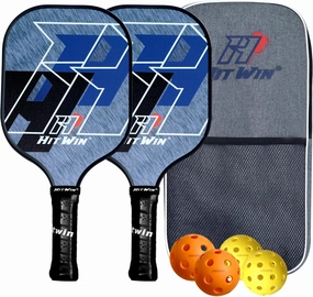 Pickleball Paddles,Hitwin Fiberglass Pickleball Paddles Set of 2,Durable &Lightweight Racket for Beginners,Men,Woman -Includes 2 Pickle Ball Rackets/4 Balls and Carry Bag（Grey