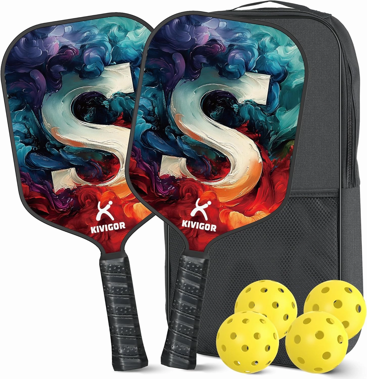 Pickleball Paddles Set of 2, Carbon Fiber Surface, Polypropylene Honeycomb Core, Lightweight Pickleball Rackets Pickle Ball Paddle Set 2 Pack Outdoor Pickleball Gifts for Men Women Adults,F1