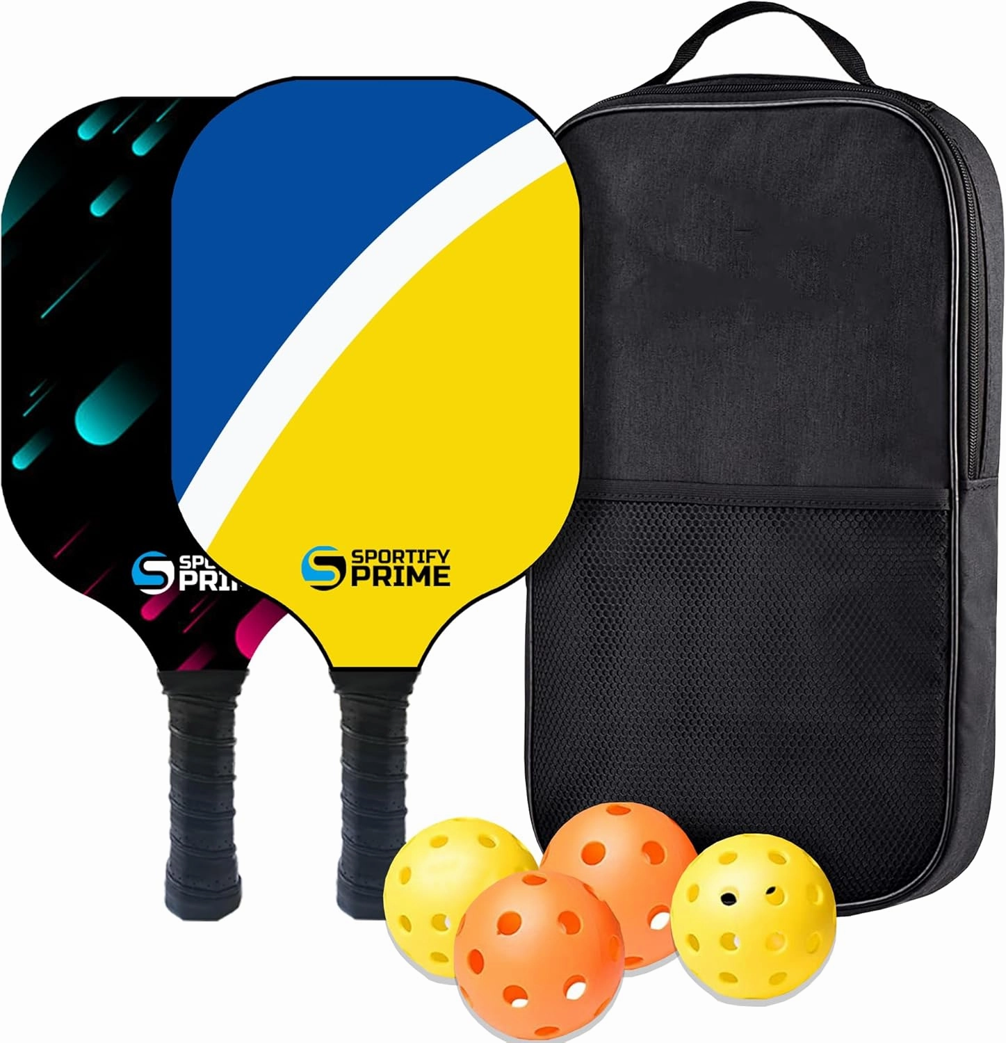 Pickleball Paddles Set of 2, Lightweight Pickleball Paddle, Fiberglass Paddles PP Honeycomb Core, Pickleball Set Includes 2 Paddles, 4 Balls & 1 Carry Bag for Indoor & Outdoor Sports